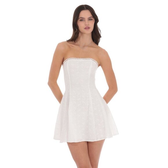COMING SOON LUCY IN THE SKY WHITE EYELET LACE UP MINI DRESS - Picture 1 of 3